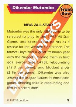 1992 Front Row Dream Picks - Gold #9 Dikembe Mutombo Back