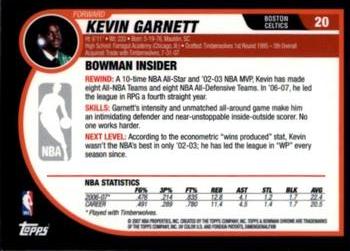2007-08 Bowman - Chrome #20 Kevin Garnett Back