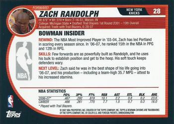 2007-08 Bowman - Chrome #28 Zach Randolph Back