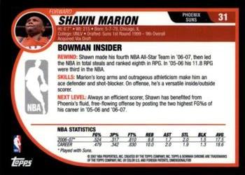2007-08 Bowman - Chrome #31 Shawn Marion Back