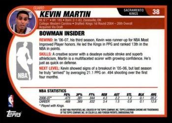 2007-08 Bowman - Chrome #38 Kevin Martin Back