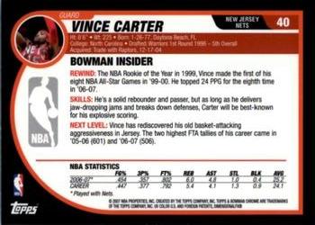 2007-08 Bowman - Chrome #40 Vince Carter Back