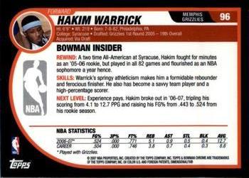 2007-08 Bowman - Chrome #96 Hakim Warrick Back