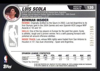 2007-08 Bowman - Chrome #120 Luis Scola Back