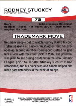 2007-08 Topps Trademark Moves #72 Rodney Stuckey Back