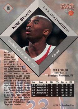1996 Score Board Rookies #15 Kobe Bryant Back