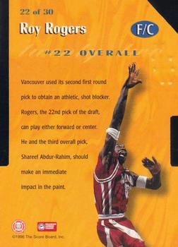 1996 Score Board Rookies - Rookie #1 Die Cuts #22 Roy Rogers Back