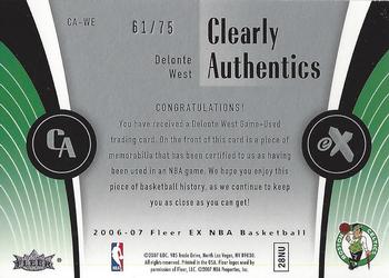 2006-07 E-X - Clearly Authentics Patches #CA-WE Delonte West Back