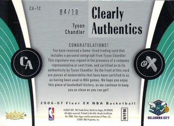 2006-07 E-X - Clearly Authentics Autographs Jersey Tags #CA-TC Tyson Chandler Back