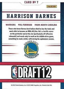 2012-13 Hoops - Draft Night #7 Harrison Barnes Back