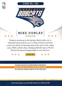 2012-13 Hoops - Glossy #222 Mike Dunlap Back