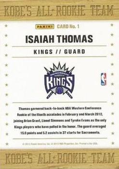 2012-13 Hoops - Kobe's All-Rookie Team #1 Isaiah Thomas Back