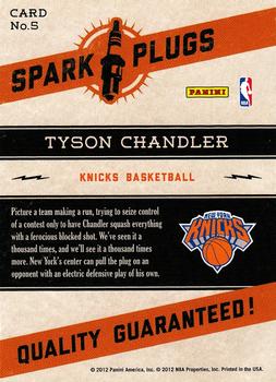 2012-13 Hoops - Spark Plugs #5 Tyson Chandler Back