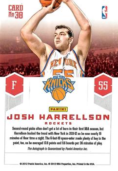2012-13 Panini Prestige - Prestigious Picks Signatures #38 Josh Harrellson Back