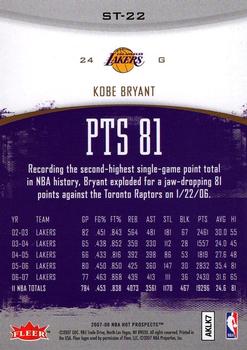2007-08 Fleer Hot Prospects - Stat Tracker #ST-22 Kobe Bryant Back