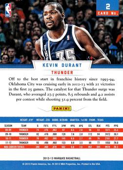 2012-13 Panini Marquee #2 Kevin Durant Back