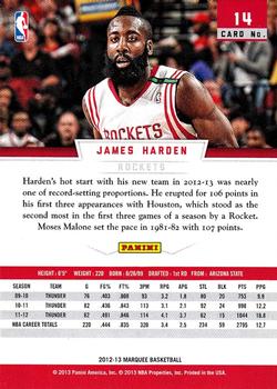 2012-13 Panini Marquee #14 James Harden Back