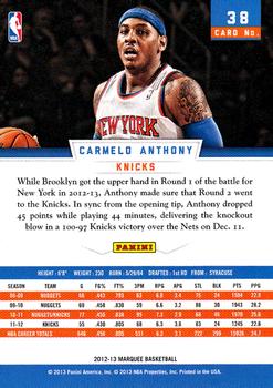 2012-13 Panini Marquee #38 Carmelo Anthony Back