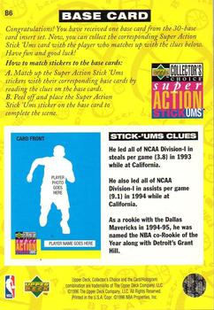 1996-97 Collector's Choice - Super Action Stick 'Ums (Series Two Bases) #B6 Jason Kidd Back