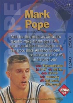 1996 Collector's Edge Rookie Rage - Radical Recruits Holofoil #17 Mark Pope Back