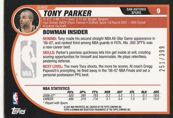 2007-08 Bowman - Bronze #9 Tony Parker Back