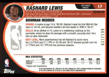 2007-08 Bowman - Chrome Black Refractor #17 Rashard Lewis Back