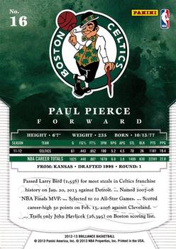 2012-13 Panini Brilliance #16 Paul Pierce Back