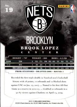2012-13 Panini Brilliance #19 Brook Lopez Back