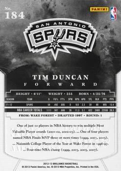 2012-13 Panini Brilliance #184 Tim Duncan Back