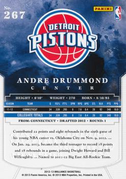 2012-13 Panini Brilliance #267 Andre Drummond Back