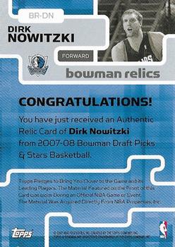 2007-08 Bowman - Relics #BR-DN Dirk Nowitzki Back