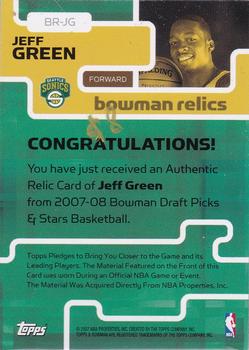 2007-08 Bowman - Relics #BR-JG Jeff Green Back