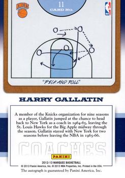 2012-13 Panini Marquee - Coach's Autographs #11 Harry Gallatin Back