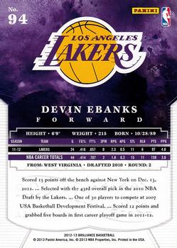 2012-13 Panini Brilliance - Above and Beyond #94 Devin Ebanks Back