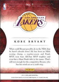 2012-13 Panini Brilliance - Accolades #7 Kobe Bryant Back