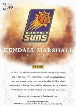 2012-13 Panini Brilliance - Brilliant Beginnings Autographs #39 Kendall Marshall Back