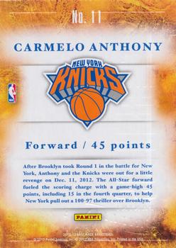 2012-13 Panini Brilliance - Scorers Inc. #11 Carmelo Anthony Back