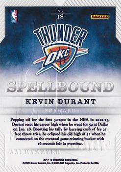 2012-13 Panini Brilliance - Spellbound #18 Kevin Durant Back