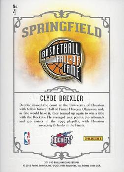 2012-13 Panini Brilliance - Springfield #4 Clyde Drexler Back
