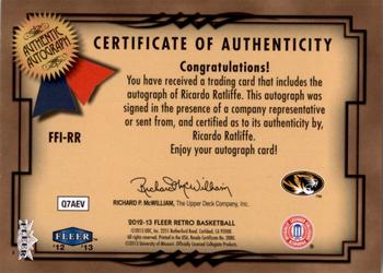 2012-13 Fleer Retro - 99-00 Focus Fresh Ink #FFI-RR Ricardo Ratliffe Back