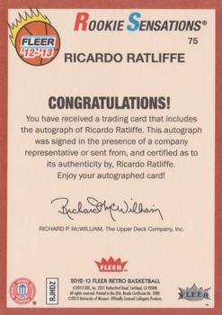 2012-13 Fleer Retro - Autographs #75 Ricardo Ratliffe Back