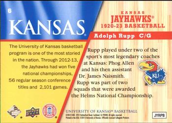 2013 Upper Deck University of Kansas #6 Adolph Rupp Back