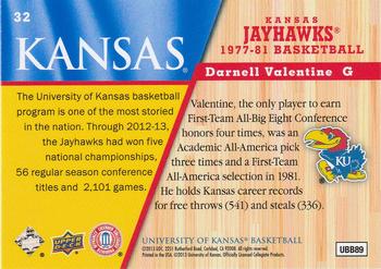2013 Upper Deck University of Kansas #32 Darnell Valentine Back