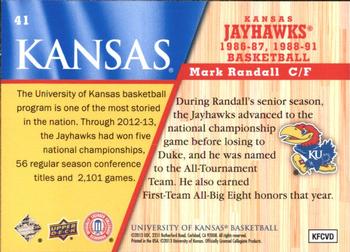2013 Upper Deck University of Kansas #41 Mark Randall Back
