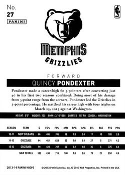 2013-14 Hoops #27 Quincy Pondexter Back