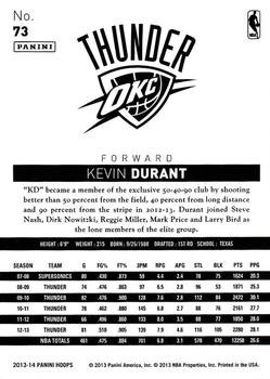 2013-14 Hoops #73 Kevin Durant Back