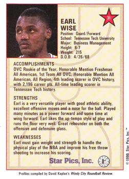 1990 Star Pics #31 Earl Wise Back