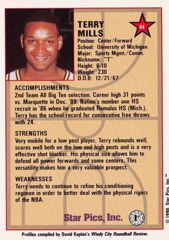 1990 Star Pics #44 Terry Mills Back