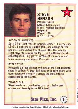 1990 Star Pics #56 Steve Henson Back