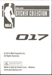 2012-13 Panini Stickers #17 Carmelo Anthony Back